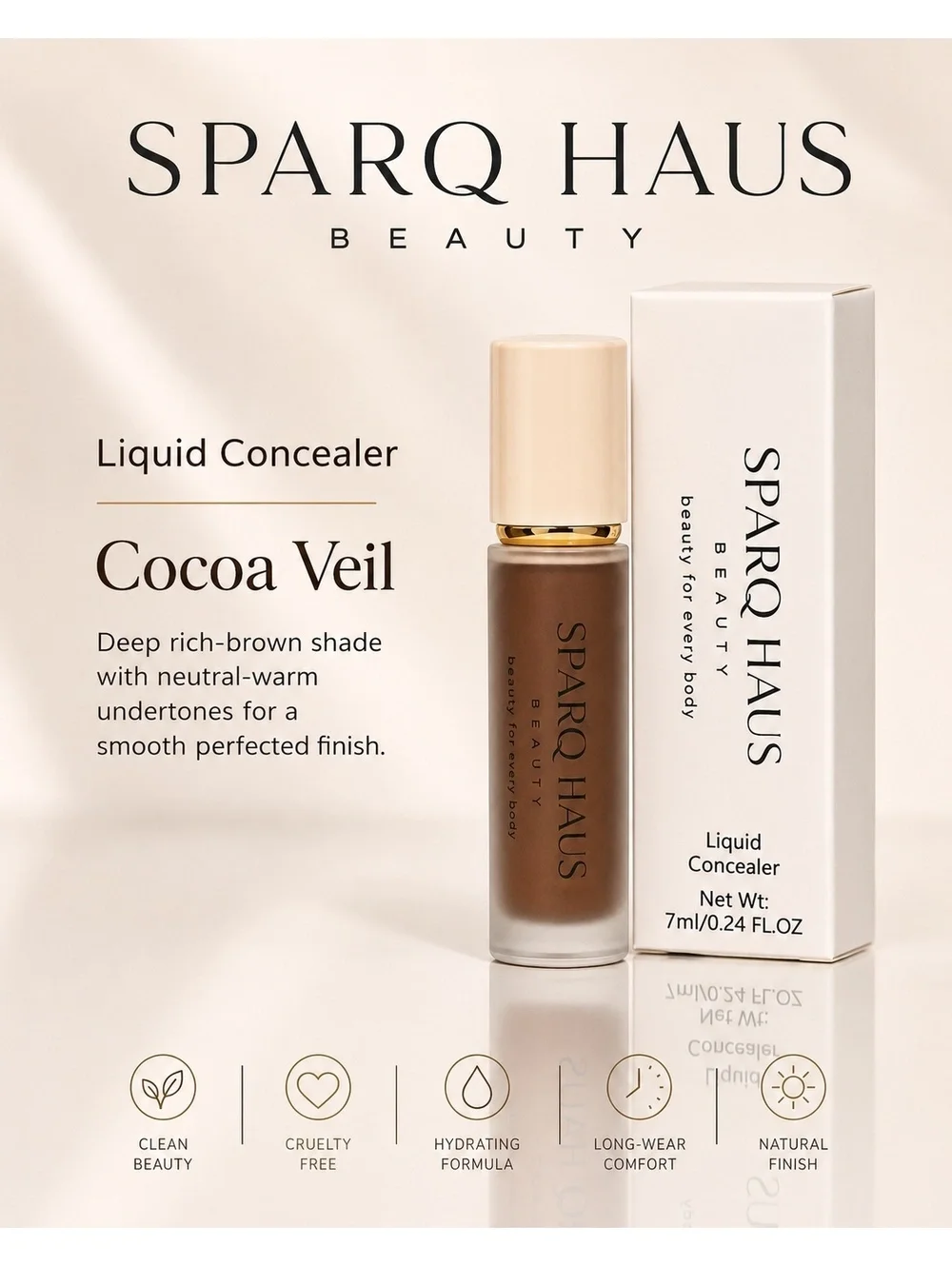 Sparq Haus Beauty Liquid Concealer in Cocoa Veil - Deep Rich Brown Shade